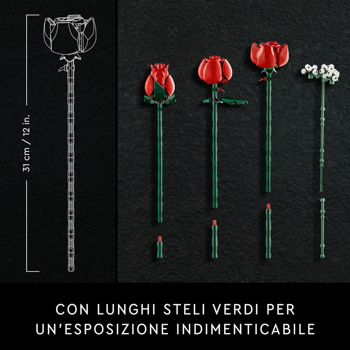 Mazzo Di Rose Icons 10328 – Set Costruzioni 822 Pezzi, Nuovo, Regalo Ideale